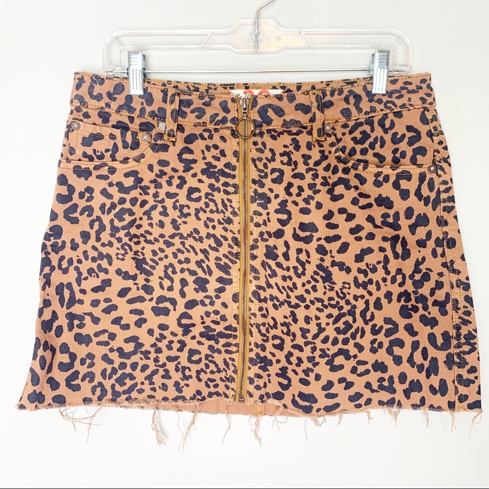 We The Free Free People Leopard Print Denim Skirt